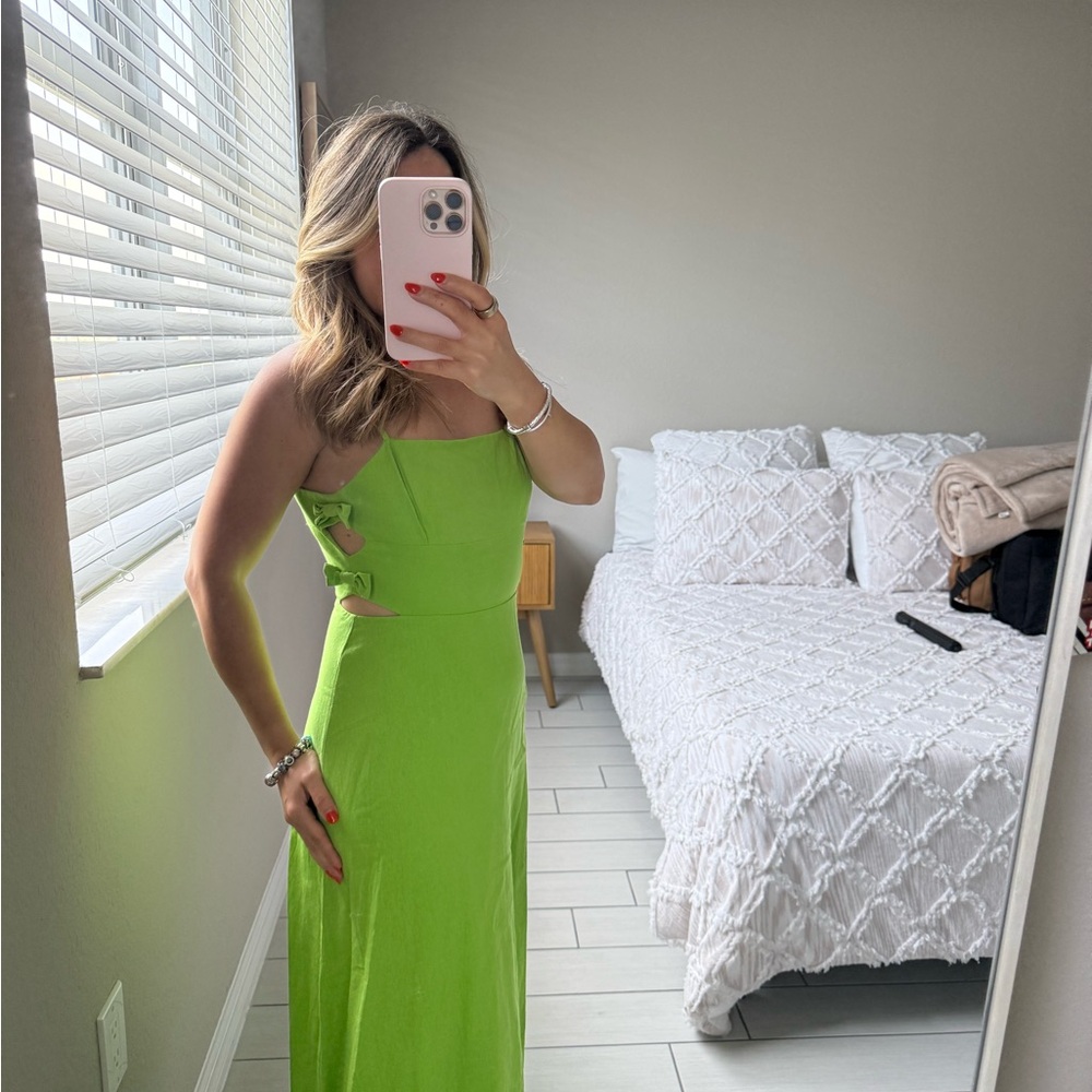 Wayf Green Sheath Dress Square Neck Sleeveless